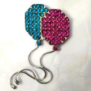 Vintage Robert DeMario Pink & Blue Balloons Rhinestone Brooch